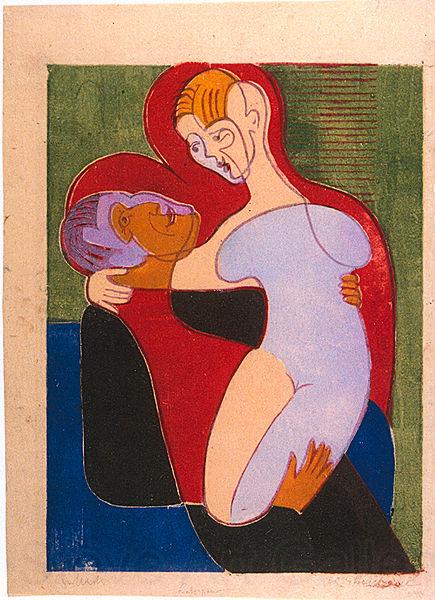 Ernst Ludwig Kirchner Lovers (The Hembusses)- colour-woodcut